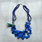 Vintage Bold Bright Wood Parrot Chunky Statement Necklace Blue Multi