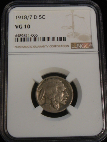 1918/7-D Buffalo Nickel Coin NGC VG10 Overdate Variety 1918-D over 7
