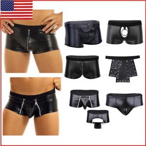 US Mens Latex PVC Faux Leather Short Pants Boxer Shorts Hot Pants Swim Trunk