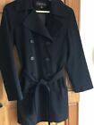Ladies Black Overcoat Trench Coat By Portrait XS Button Front Tie Lined