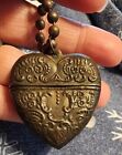 Vintage Victorian Sterling Silver Repousse Heart Opening Locket Pendant Necklace