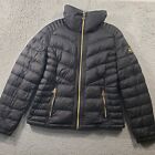 Michael Kors Puffer Jacket Women's Large Black Packable Down Fill Distressed