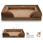 Large Dog Bed Orthopedic Foam 3+1/2Side Bolster Brown Pet Sofa w/Removable Cover