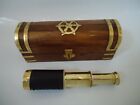 Brass Telescope Captains Style In A Wooden Sea Chest With Brass Ships Wheel