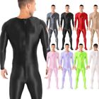 US Sexy Mens Lingerie Glossy Full Body Suit Long Sleeves Bodystocking Nightwear