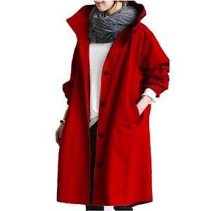 Women Oversized Hooded Windbreaker Long Jacket Loose Trench Coat Plus Size