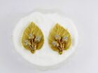Vintage 1980's CRAFT Golden Leaf Earrings with Diamante Acorns, Signed