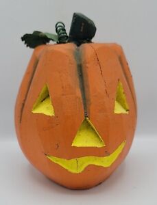 Halloween Jack O Lantern Pumpkin Hand Carved Coconut Decor Vintage Collectible