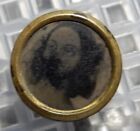 Antique Mourning Woman Gem Tintype Photo in Metal Button
