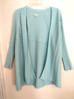 Talbots Womens Sweater 1X Plus Cardigan Blue Knit Open Front Long Sleeve Work
