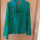 Tory Burch Blue & Green Lightweight Tunic Top With Sequins NWOT Size 12 Bust 42”