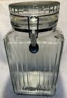 Large 10-1/2” Glass Square Canister Jar with Wire Bail Ribbed Pattern