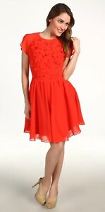 Ted Baker Penny Floral Chiffon Petal Embellished Dress Red Size 5 US 12 Knee