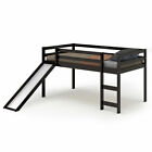 Twin Size Loft Bed with Slide Wood Low Sturdy Loft Bed for Kids Bedroom Espresso