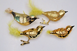 Lot 4 VTG Blown Glass Clip On SONG Feather Tail BIRD Christmas Ornaments Germany