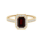 8x6MM Radiant Cut Red Garnet Women Ring Solitaire Accents 10k Yellow Gold