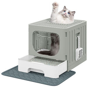Large Enclosed Cat Litter Box with Cushion, Anti-Splash Closed Litter Boxes