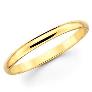 14K Solid Yellow Gold 2mm Plain Men's and Women's Wedding Band Ring