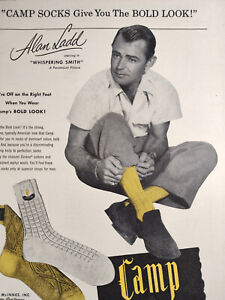 1948 Original Esquire Art Advertisement ALAN LADD Whispering Smith Camp Socks!