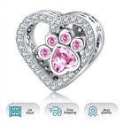 Authentic S925 Pink Paw Print Charm Women Dog Cat Lover Girl Bracelet Charm Gift
