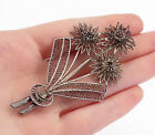 925 Sterling Silver - Vintage Dark Tone Filigree Flower Bunch Brooch Pin- BP2131