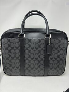 NWT Coach F 54803 Men`s Signature Slim Briefcase Laptop Bag Charcoal/Black
