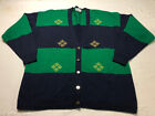 Koret Cardigan Sweater Striped Green Navy Blue Golden Embroidered Size XL Button