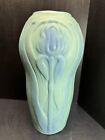 Van Briggle Pottery - 15.5” Tall Iris Flowers Design Vase - Turquoise Ming color