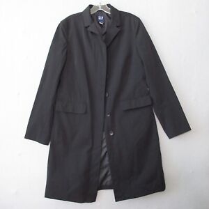 Vintage GAP Trench Coat Jacket Women Medium Black Button Long Line Hidden Button