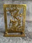 Vintage Mid-Century Brass Chinoiserie Dragon Art Panel Stand Easel Foldable