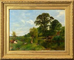 William Gosling, 1824–1883 | Large Summer Landscape Oil Painting, Antique Frame