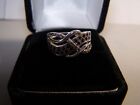KAY/ZALES BLACK & WHITE CRYSTAL STERLING SILVER CROSSOVER COCKTAIL RING SZ 7