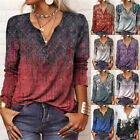 Womens Floral V Neck Long Sleeve T Shirt Blouse Casual Loose Tunic Tops Pullover