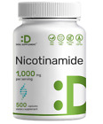 Nicotinamide 1000mg , Anti-aging NAD , Energy Production, 500 Capsules New