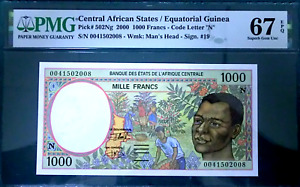 PMG 67EPQ-Central African States/Equatorial Guinea 2000 1000 Francs SuperbGEMUNC