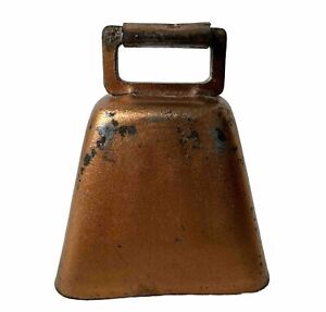 Vintage Copper Steel Cow Bell with Handle 2.5” Tall Rustic Farmhouse School