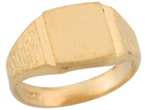10k or 14k Yellow Gold Large Square Signet Thick Band Childrens Ring