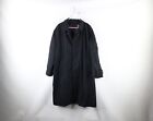 Vintage 60s Streetwear Mens 54L Distressed Trench Coat Rain Jacket Black USA