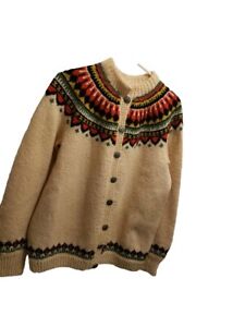 Norwegian Cardigan Sweater Womens Green Fair Isle,  Truth Ring Viking ?Small