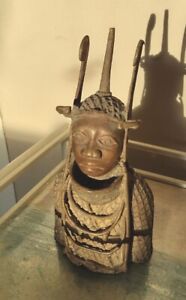Vintage Benin Bronze Bust, Oba King Of Nigeria 12