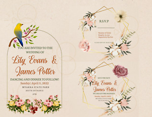 Customize Digital Floral Wedding Invitation Printable personalize Save Date RSVP