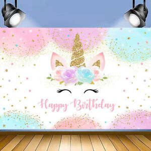 Cartoon Unicorn Backdrop Kids Birthday Party Photography Background Banner Props