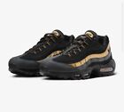 Nike Air Max 95 Premium Black Metallic Gold Sneakers, New Men's Shoes 538416-007