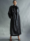Long Black Faux Leather Trench Coat for Women Long Sleeve Belt Double Breasted