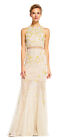 🤍 ADRIANNA PAPELL Nude Yellow Floral Beaded Illusion Sheer Mesh Mermaid Gown 6