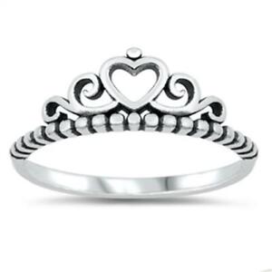 925 Sterling Silver Crown Heart Fashion Ring New Size 4-10