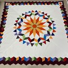 Mariner's Compass Handmade Cotton KING size Patchwork quilt top/topper 92x108