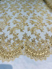 Gold Lace Fabric Corded Flower Embroider With Sequins On Mesh Fabric By Yard