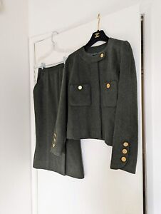 CHANEL Fall 1988 Khaki Green CC Jacket And Skirt Set FR38