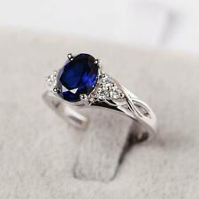 Women 925 Silver Sapphire Blue Crystal Gemstone Ring Wedding Jewelry Size 6-10